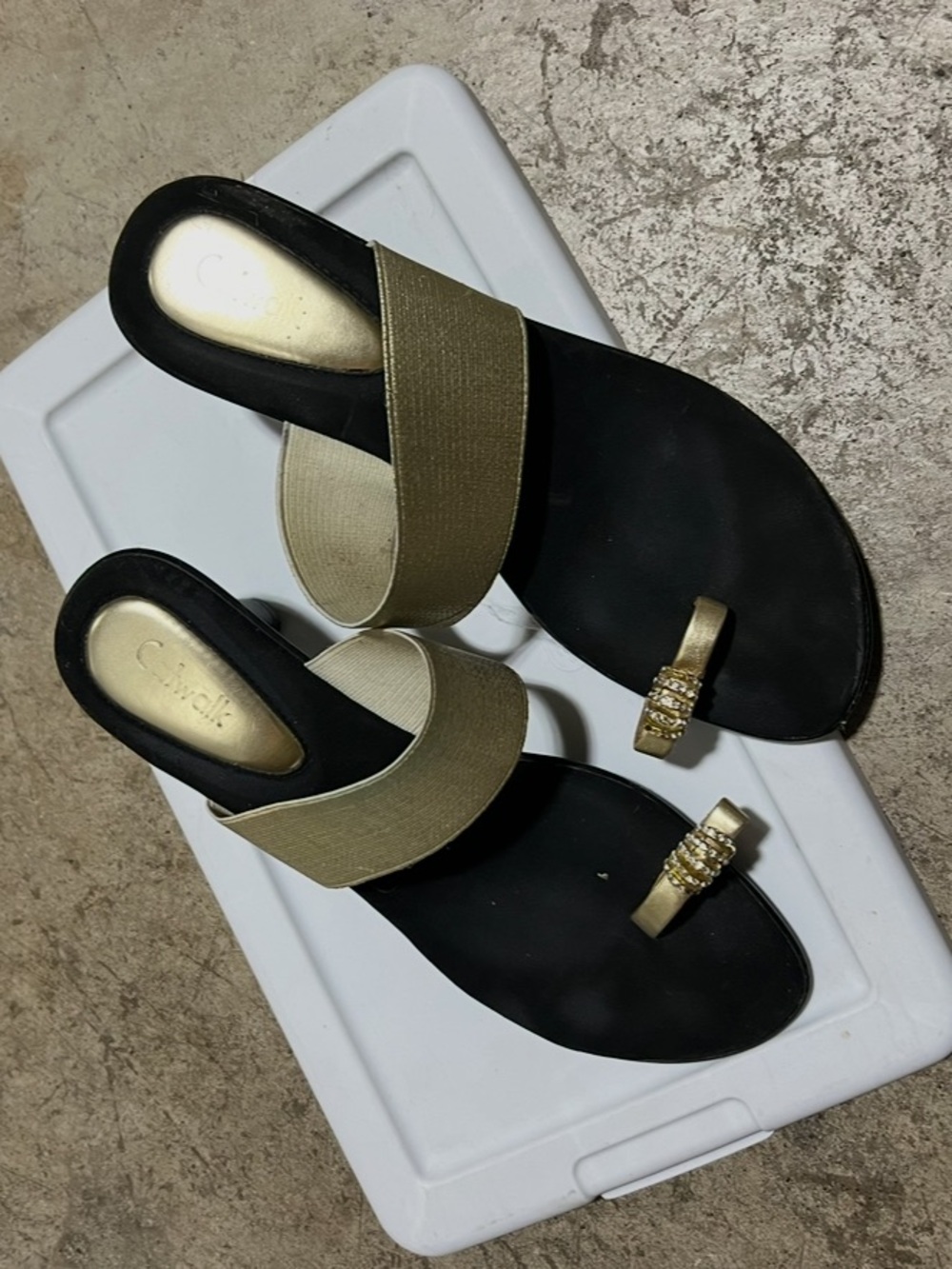 Women’s Black and Gold Slip-On Sandal Heels